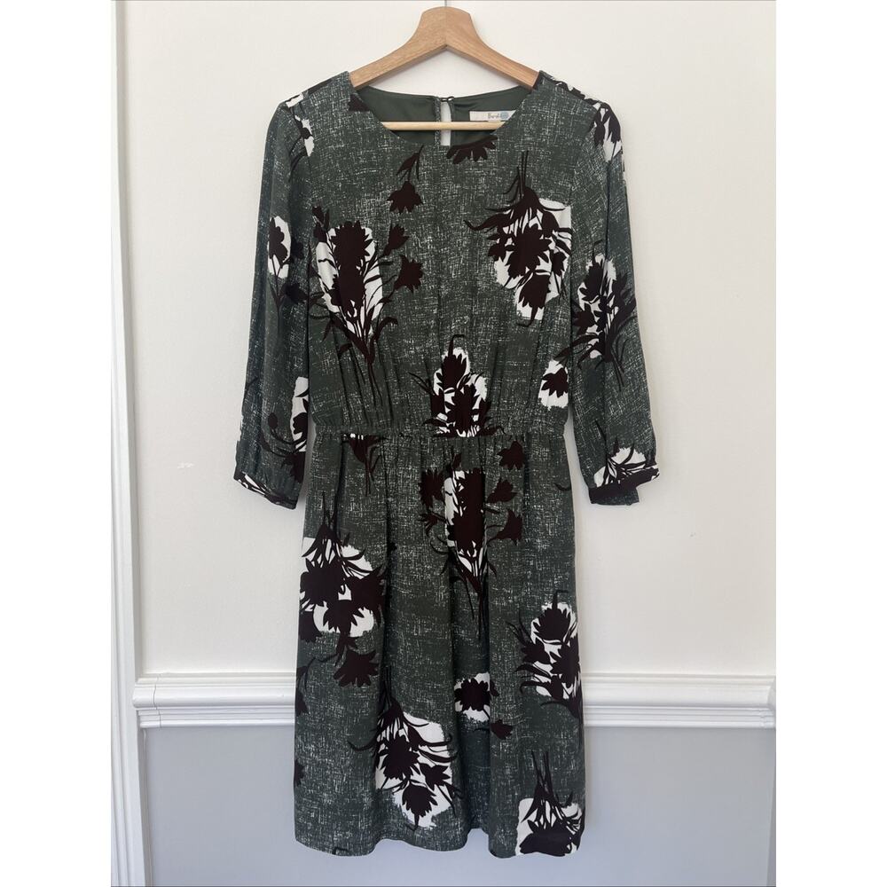 Boden Jodie Floral Day Dress Size 6L Green Brown Print